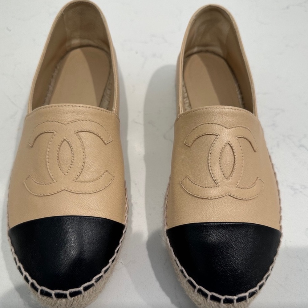 Chic Beige and Black Espadrilles